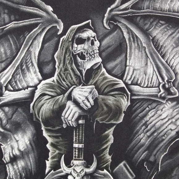 Liquid Blue Shirt Mens Large Black Archangel Grim Reaper Double Sided‎ Y2K - Picture 4 of 10